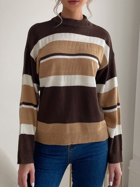 

Casual Elegant Vintage Striped Sweater, Brown, Sweaters