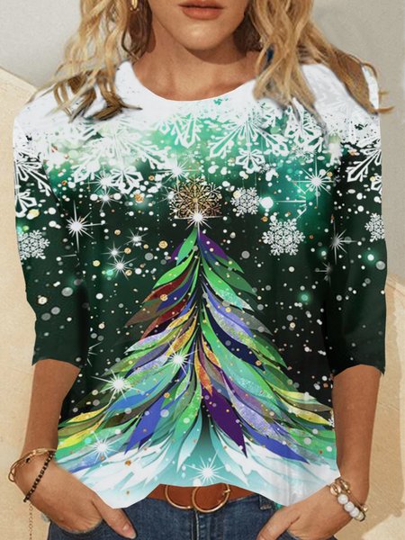 

Natale Casuale Stampato Allentare Girocollo Top, Come immagine, T-Shirts