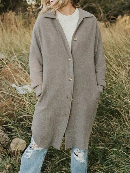 

Casual Plain Loosen Outerwear, Gray, Outerwear