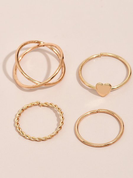 Heart Twist Plain Ring 4PCS, As picture, Rings