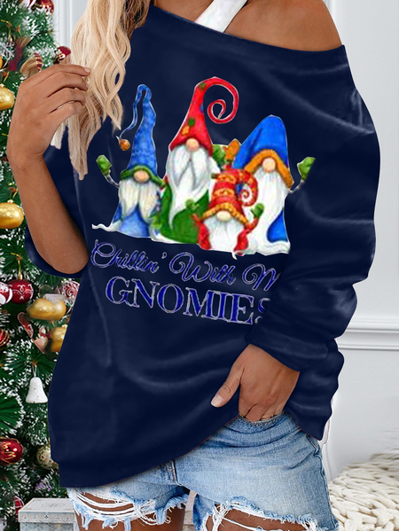 

Christmas Snowman Cotton Casual Shirts & Tops, Purplish blue, Tops