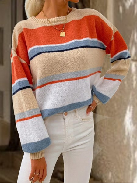 

Crew Neck Yarn/Wool Yarn Sweater, Multicolor, Sweaters