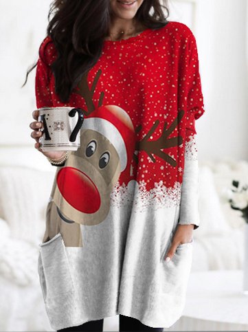 

Cotton Crew Neck Casual Dresses, Red, Mini Dresses