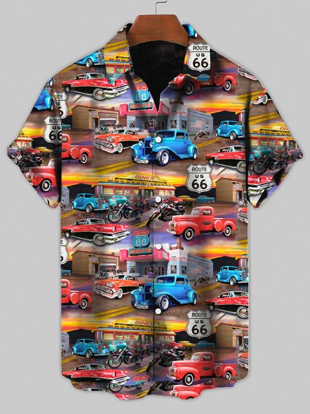 

Short Sleeve Shirt Collar Casual Shirts & Tops, Orange, Men's Floral shirt