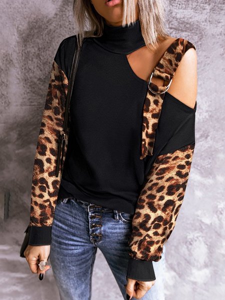 

Leopard High Neck Sporty Shirts & Tops, Black, Tops