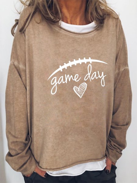 

Game Day Print Round Neck Sweatshirts, Light brown, Hoodies&Sweatshirts