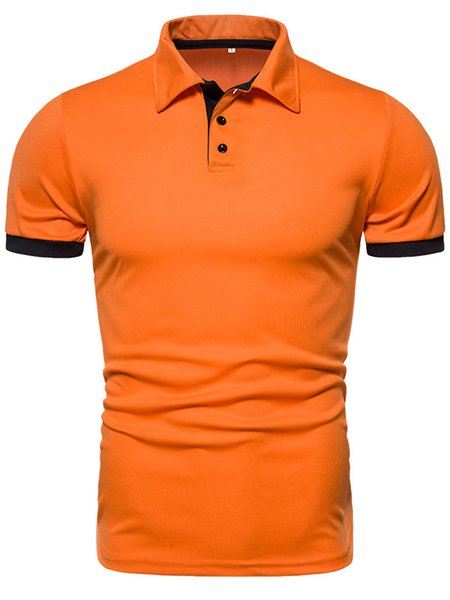 

Lapel Casual Cotton Blends Shirts & Tops, Orange, polo