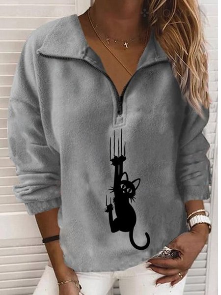 

Off Shoulder cat Animal Loosen Sweatshirt, Gray, Hoodies & Sweatshirts