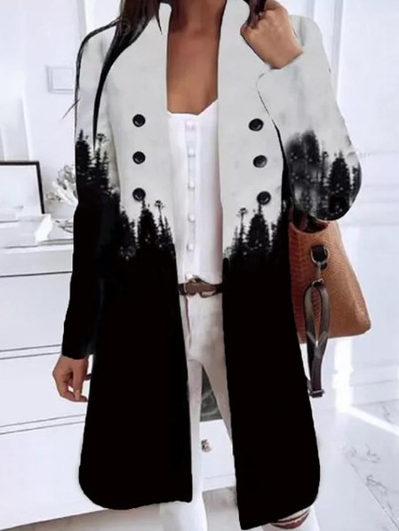 

Loosen Landscape Painting Outerwear, Black-grey, Outerwear
