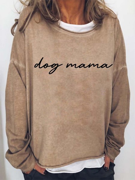 

Dog Mama Crew Neck Casual Cotton Blends Sweatshirts, Light brown, Hoodies&Sweatshirts