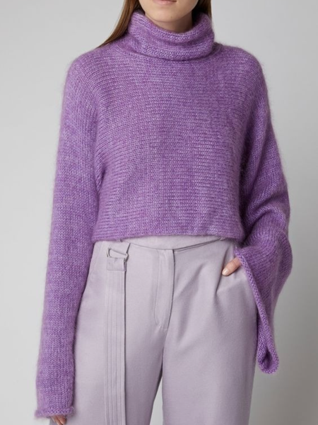 

Winter High Neck Plain Simple Mid-weight Daily Sweater, Purple, Pullovers