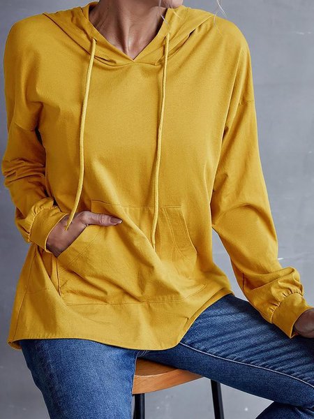 

Casual Solid Drop Shoulder Drawstring Hoodie Sweatshirt, Yellow, Sweatshirts & Hoodies