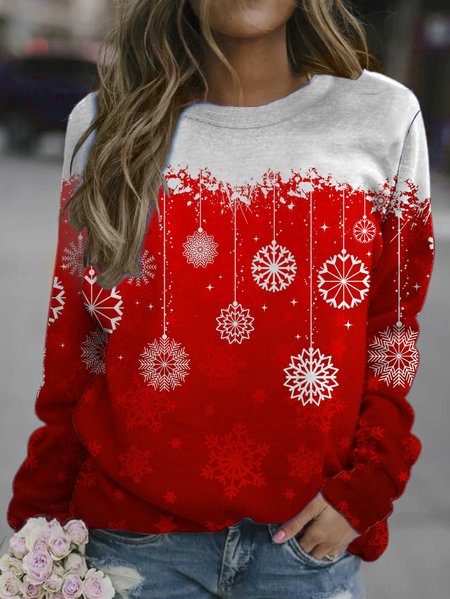 

Christmas Fun Print Crew Neck Sweatshirt, Red-white, Hoodies&Sweatshirts