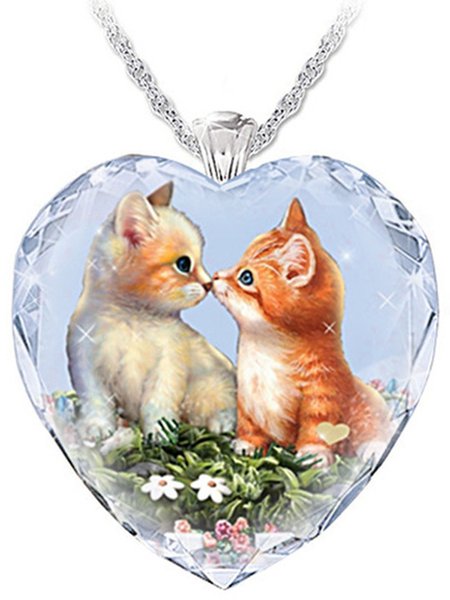 Simple Crystal Cat Alloy Necklace, As picture, Necklaces