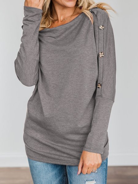 

Casual Buttoned Plain Shirts & Tops, Gray, Long sleeve tops