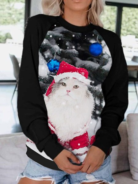 

Cat Christmas Snowman Casual Sweatshirt, Black, Hoodies&Sweatshirts