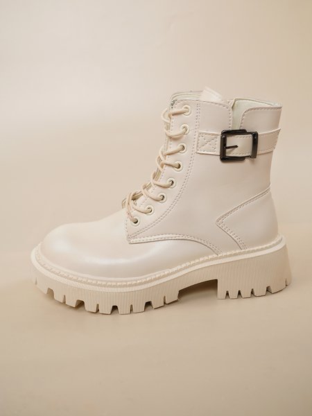 

Casual Metal Buckle Zipper Martin Boots, Off white, Boots