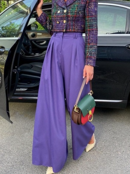 

Winter Work Daily Simple Mid Waist Mid-weight Pants, Purple, Wide Leg Pants