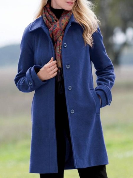

Lapel Long Sleeve Casual Outerwear, Blue, Coats & Jackets