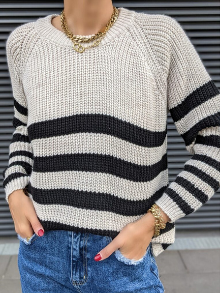 

Striped Casual Sweater, Black-white, Sweaters & Cardigans