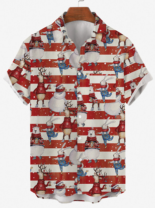 

Shirt Collar Short Sleeve Christmas Shirts & Tops, Red, Men's Floral shirt
