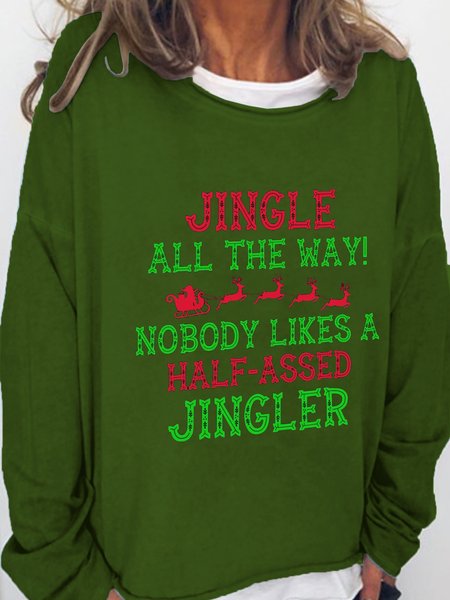 

Christmas letter print round neck long-sleeved sweatshirt, Green, Hoodies&Sweatshirts