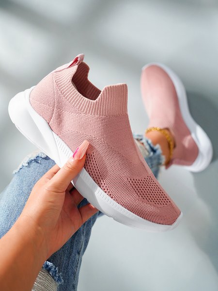 Simple Flying Knit Sneakers, Pink, Athletic & Casual Shoes