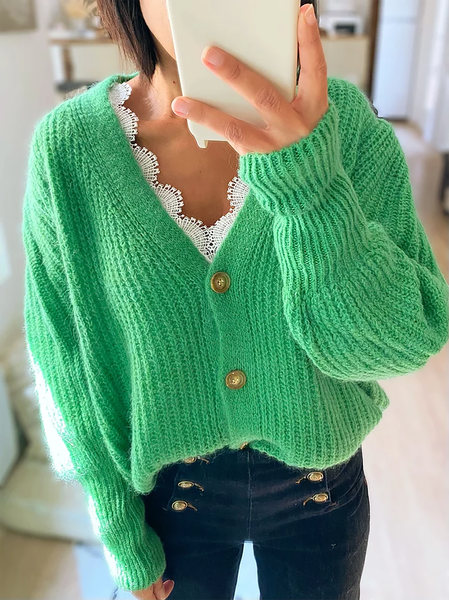 

Casual Daily Green Long Sleeve V-neck Cardigan Outerwear, Cardigans