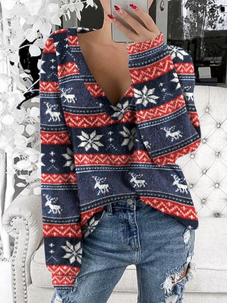 

Christmas Snowman Cotton Blends Sweatshirt, Red-blue, Hoodies & Sweatshirts