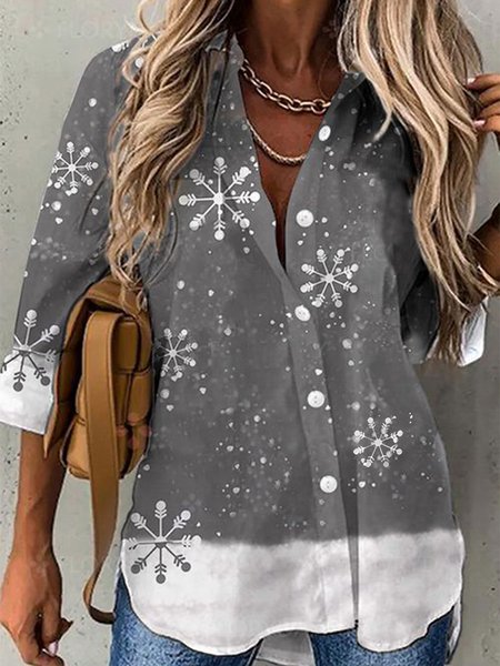 

Floral V-Neckline Long Sleeve Blouses, Gray, Shirts & Blouses