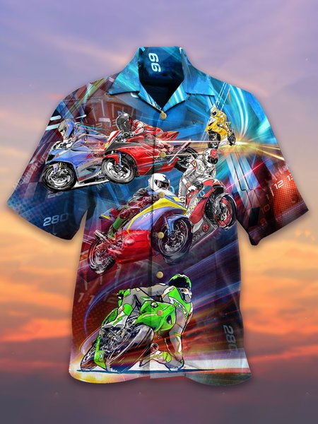 

Short Sleeve Sporty Motorcycle Shirts & Tops, Red-blue, Men's Floral shirt