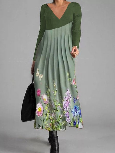 Casual Cotton Blends Dresses, Green, Maxi Dresses