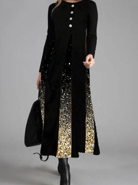 

Casual Crew Neck Dresses（accessory not included）, Black, Tie dye dress