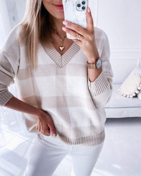 

Regular Fit Acrylic Checked/Plaid Sweater, Light pink, Sweaters & Cardigans