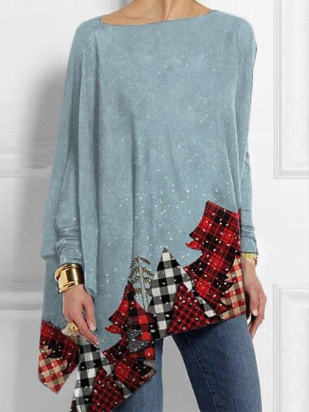 

Casual Loosen Asymmetrical Neck Shirts & Tops, Blue, Tops