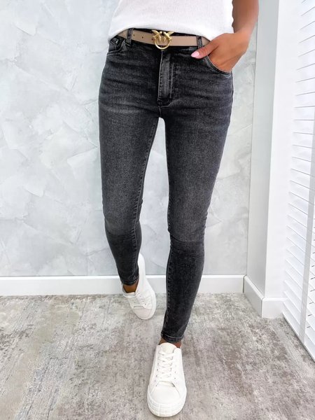

Denim Plain Buttoned Pockets Pants, Black, Pants