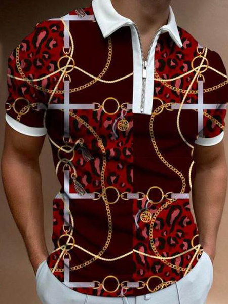 

Sporty Lapel Short Sleeve Shirts & Tops, Multicolor, Men's t-shirts