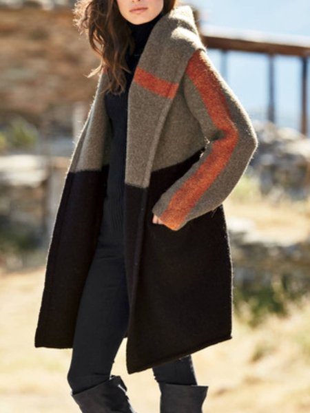 

Long Sleeve Loosen Casual Color Block Outerwear, Multicolor, Coats & Jackets
