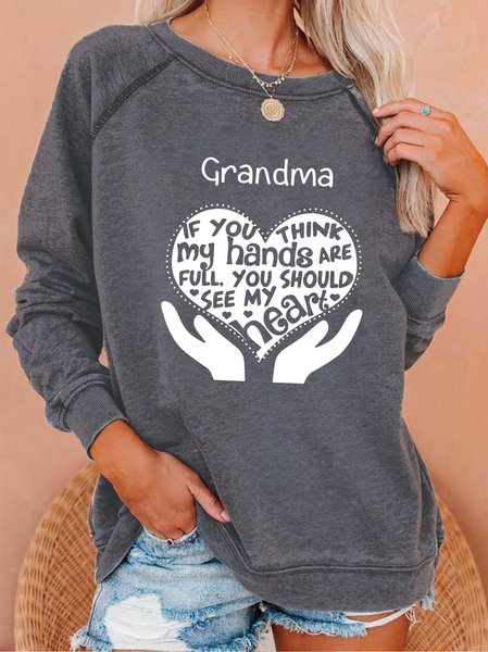 

Grandma letter print round neck long-sleeved Sweatshirts, Gray, Hoodies&Sweatshirts