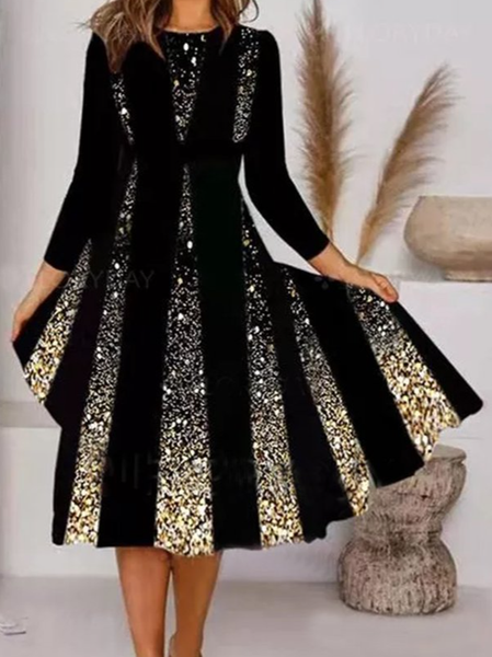 

cotone Vestibilità regolare vestiti insieme a Girocollo, Nero, Midi Dresses
