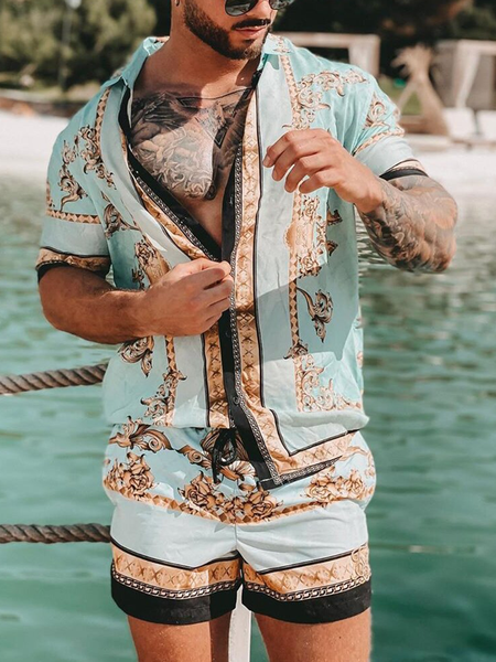 

Casual Lapel Tribal Suits, As picture, Men's sets
