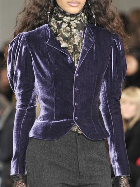 

Vintage Velvet Solid V Neck Outerwear, Purple, Jackets