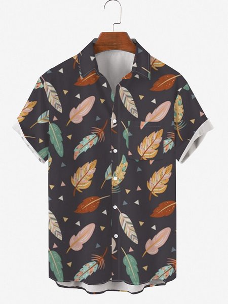 

Merry Christmas Gift Leaf Short Sleeve Shirt Collar Shirts & Tops, As picture, Shirts