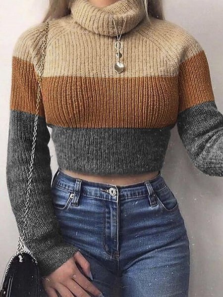 

Casual Long Sleeve High Neck Sweater, Multicolor, Pullovers