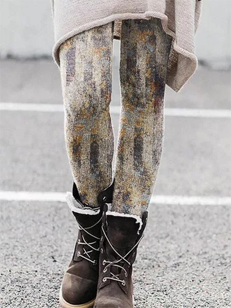 

Vintage Printed Casual Pants, Multicolor, Leggings