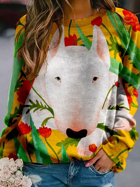 

Happy as happy as a bull terrier women's printed sweatshirt, Yellow, Hoodies&Sweatshirts