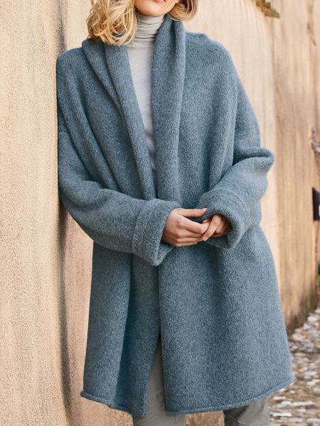 

Solid Lapel Outerwear, Blue, Outerwear