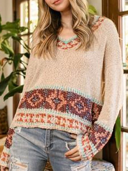 

Loosen Tribal Vacation Acrylic Sweaters, Khaki, Sweaters