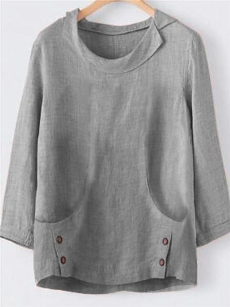 

Turtle Neck Plain Loosen Shirts & Tops, Gray, Blouses & Shirts