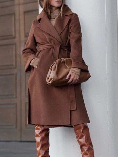

Lady Long Sleeve Solid Lapel Regular Fit Outerwear, Coffee, Coats